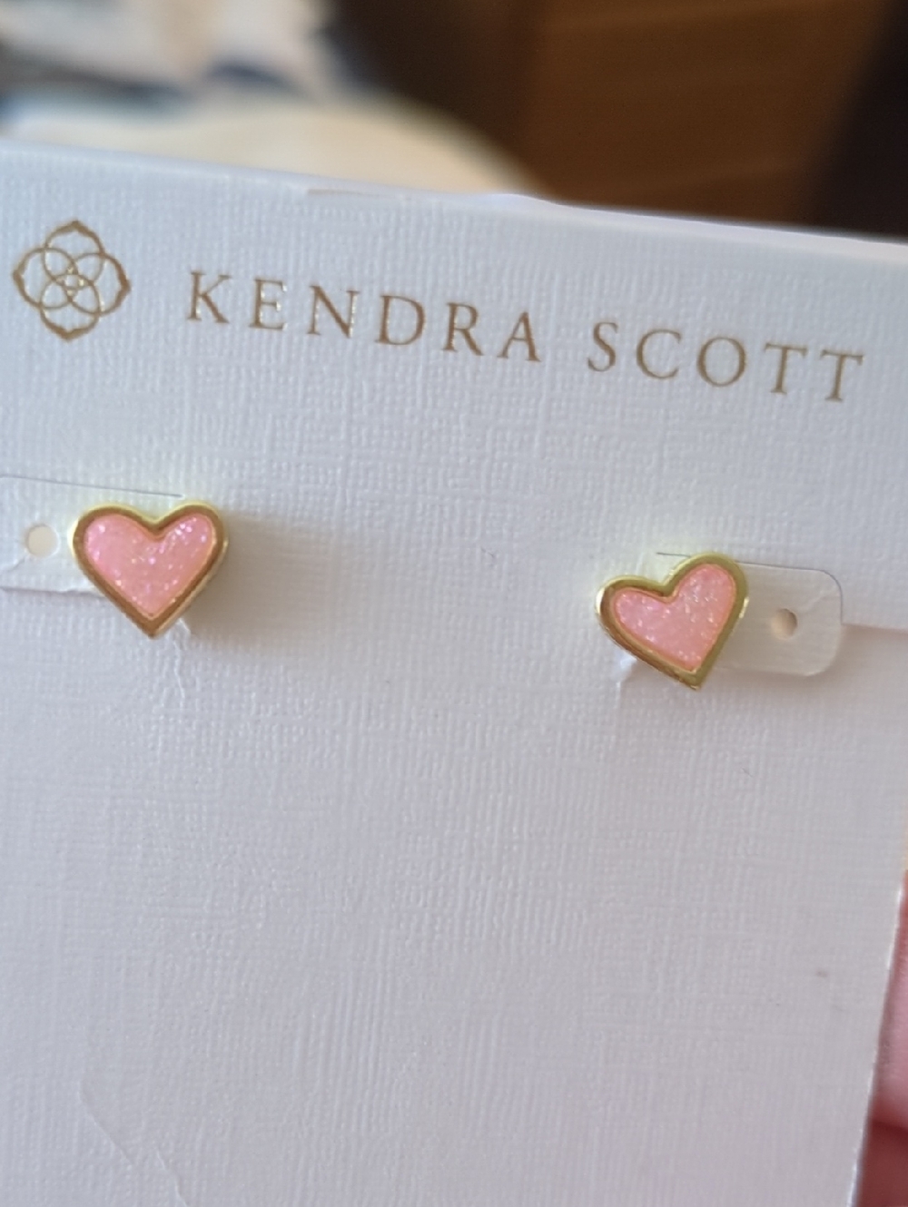 Kendra Scott Framed Ari Heart Gold Stud Earrings in Light Blush Pink Drusy